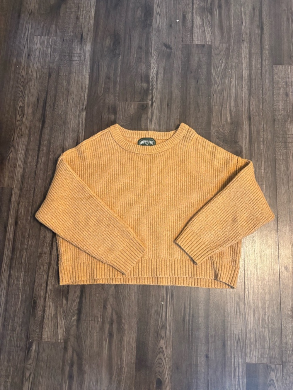 American Eagle Outfitters Ribbed Cropped Crewneck Sweater in Mustard Yellow